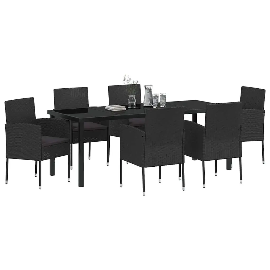 7-Piece Outdoor Dining Set with Black Poly Rattan