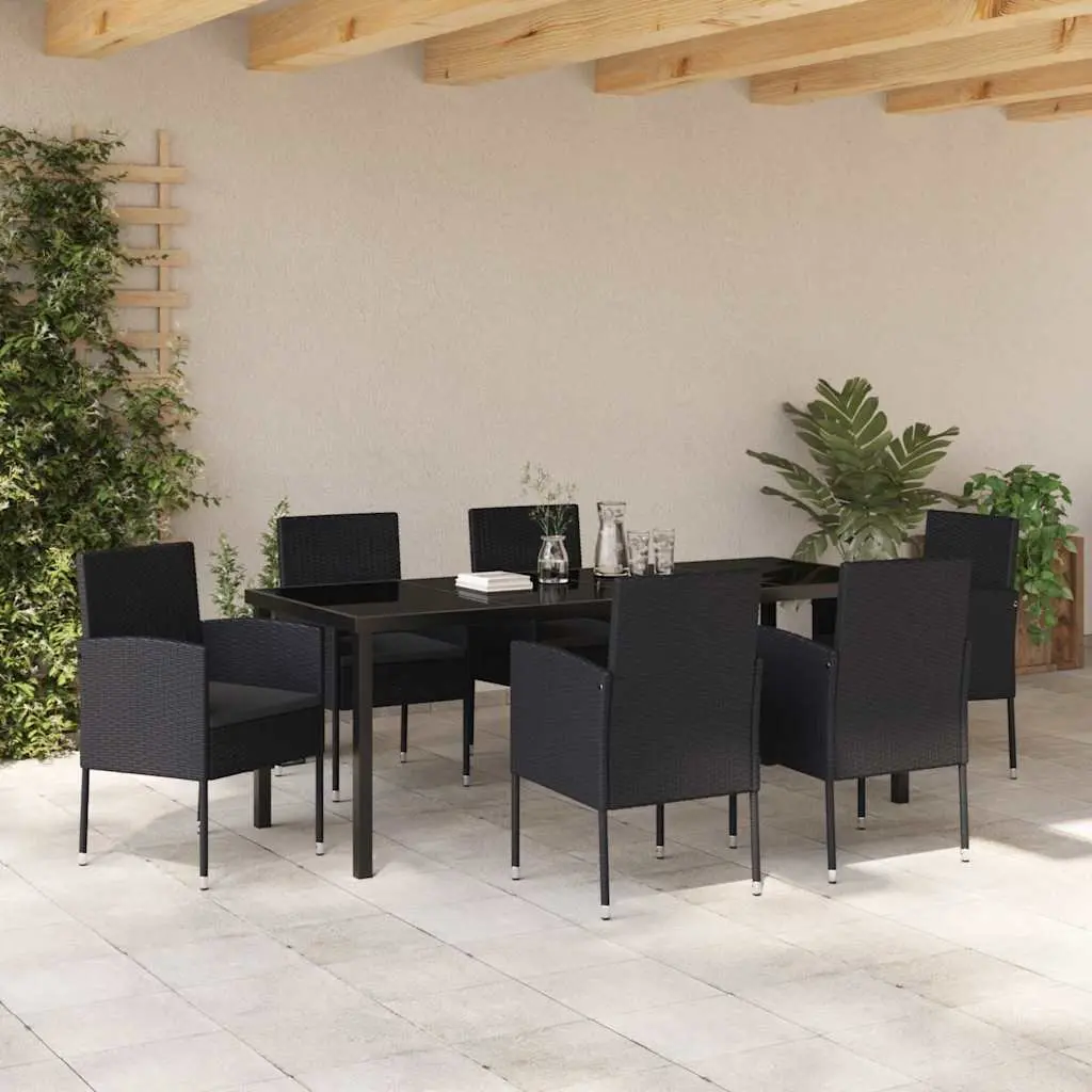 7-Piece Outdoor Dining Set with Black Poly Rattan