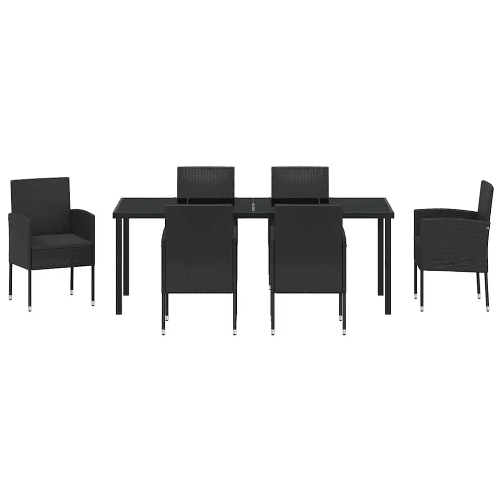 7-Piece Outdoor Dining Set with Black Poly Rattan