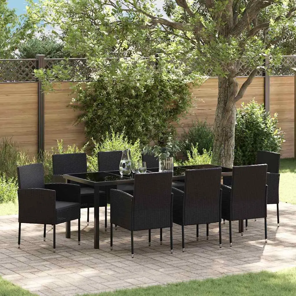 9-Piece Black Outdoor Dining Set with Cushions