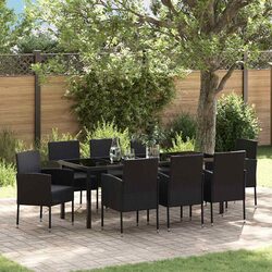 Durable 9-Piece Black Outdoor Dining Set with Cushions