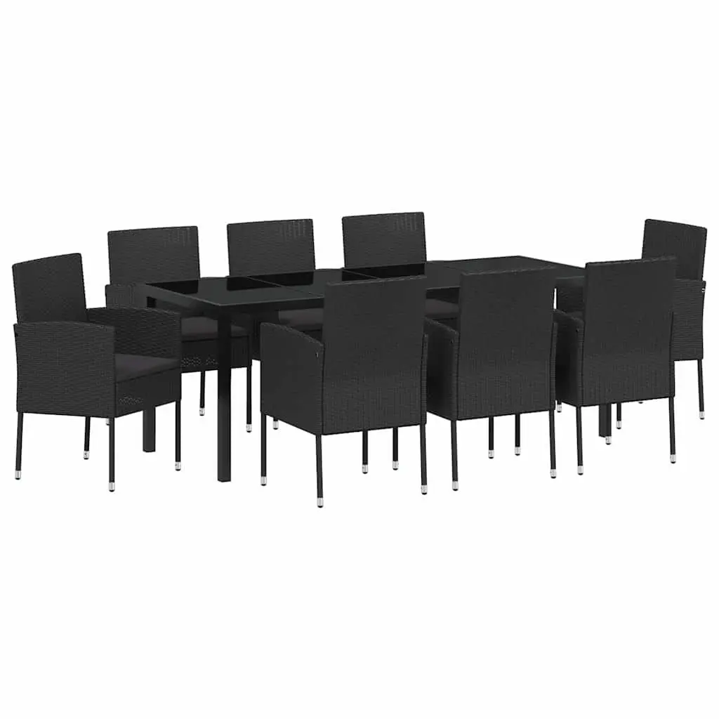 9-Piece Black Outdoor Dining Set with Cushions