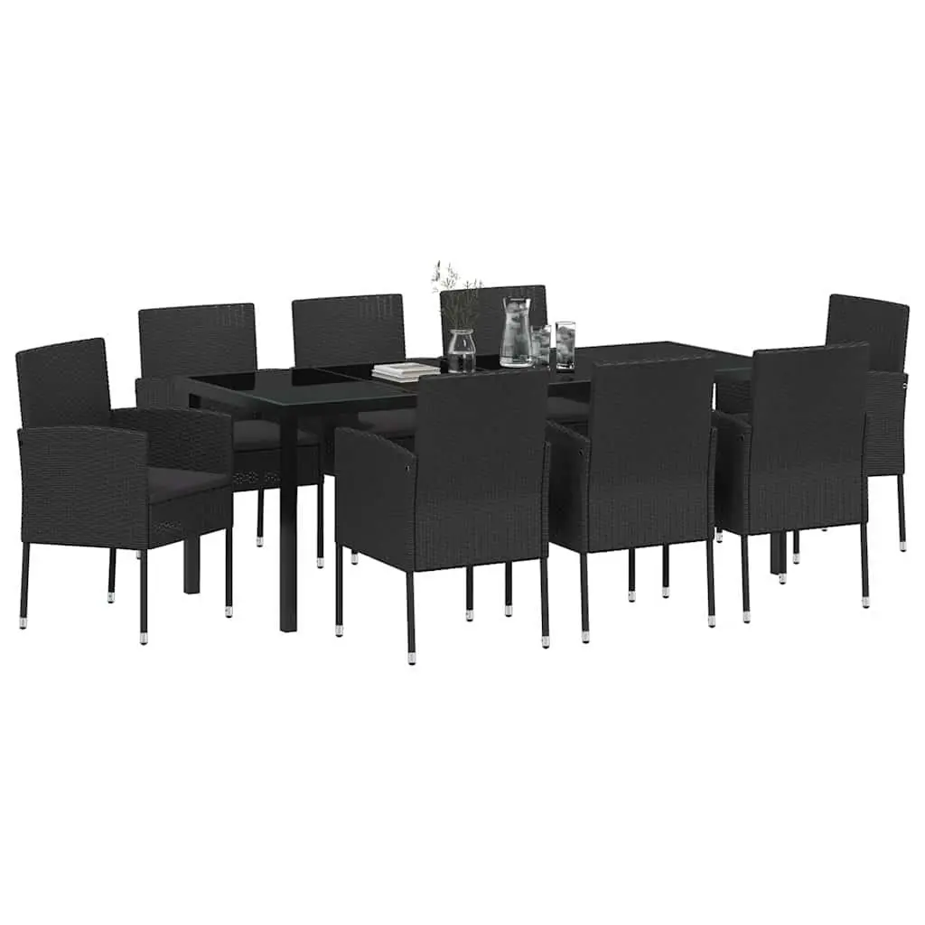 9-Piece Black Outdoor Dining Set with Cushions