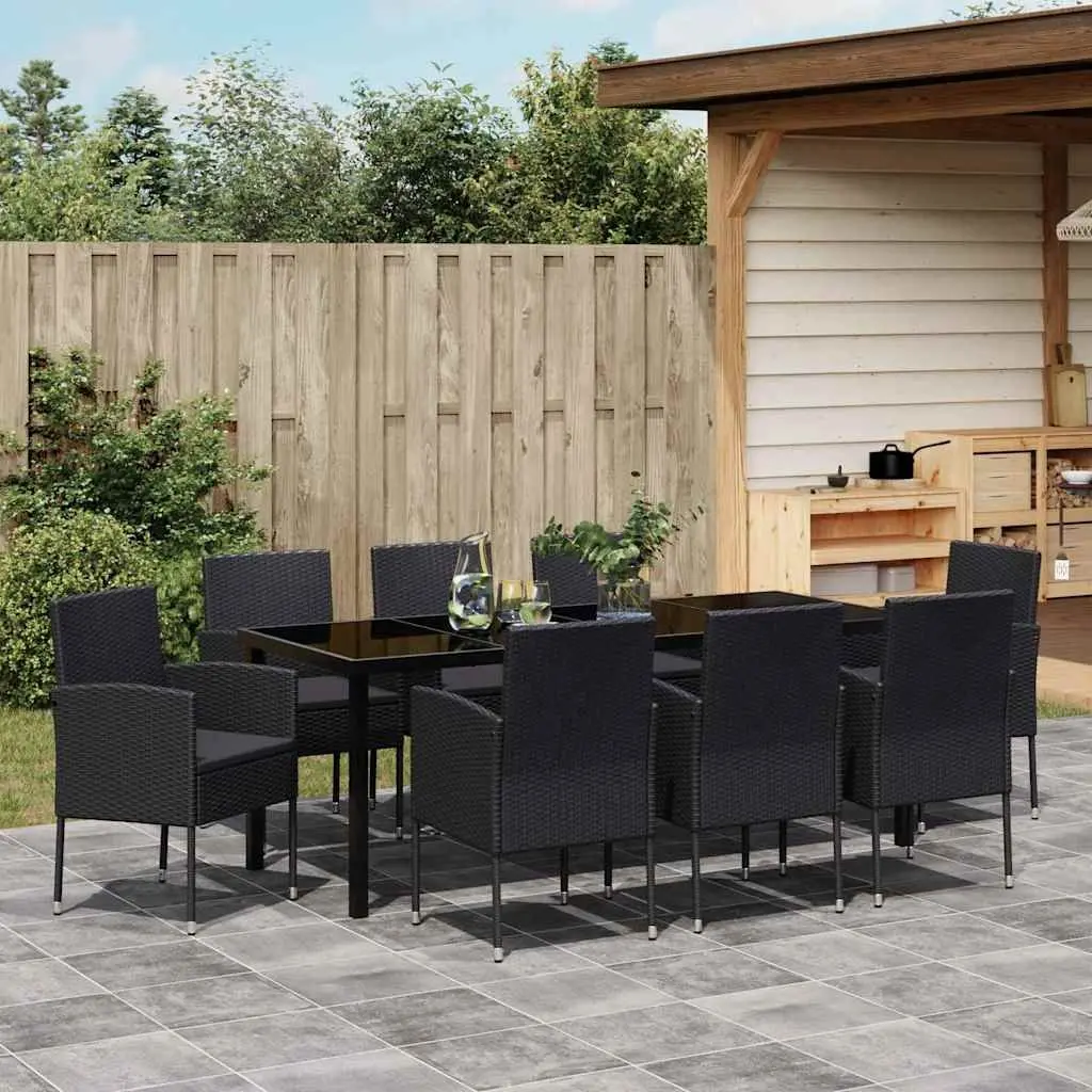 9-Piece Black Outdoor Dining Set with Cushions