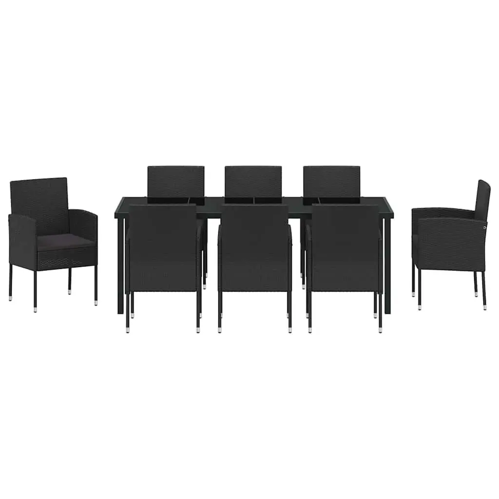 9-Piece Black Outdoor Dining Set with Cushions