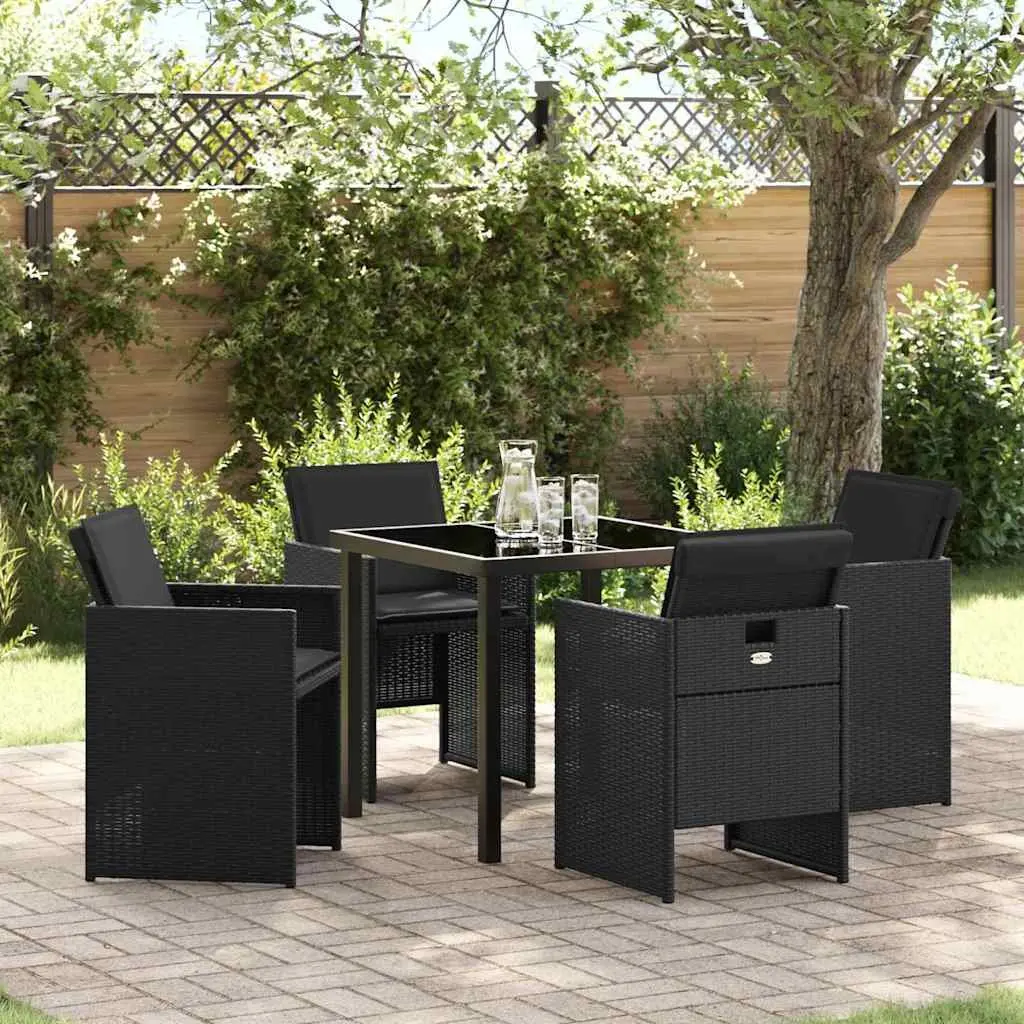 Outdoor Dining Set Poly Rattan 5 Piece Black Table Chairs Cushion