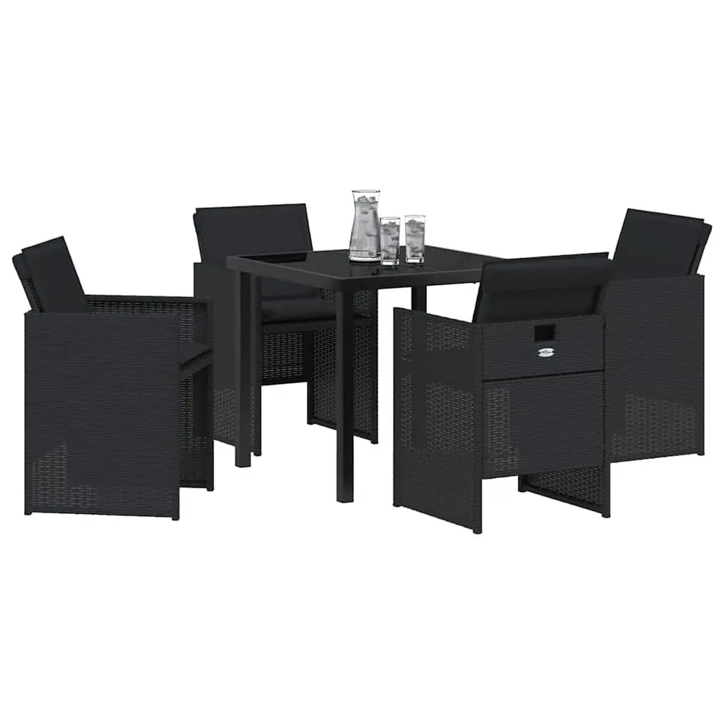 5-Piece Black Poly Rattan Outdoor Dining Set