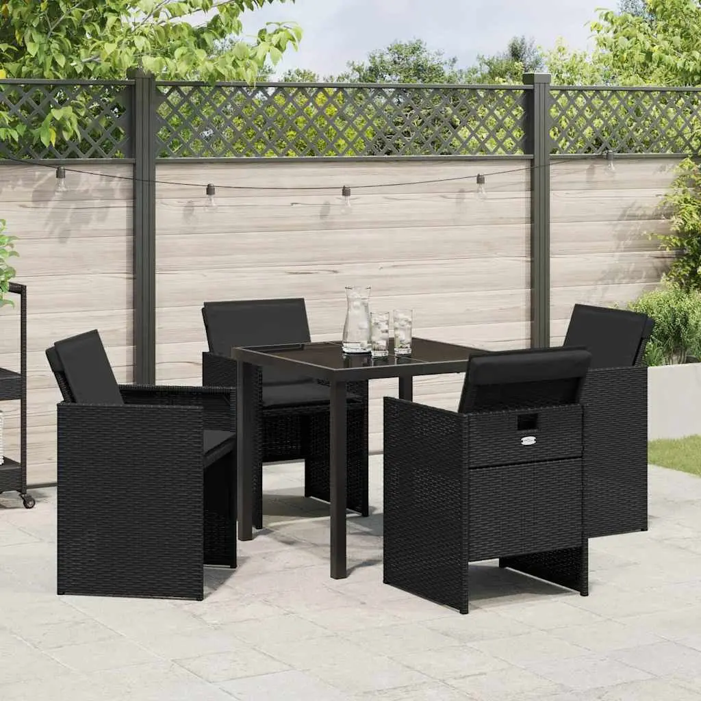 5-Piece Black Poly Rattan Outdoor Dining Set