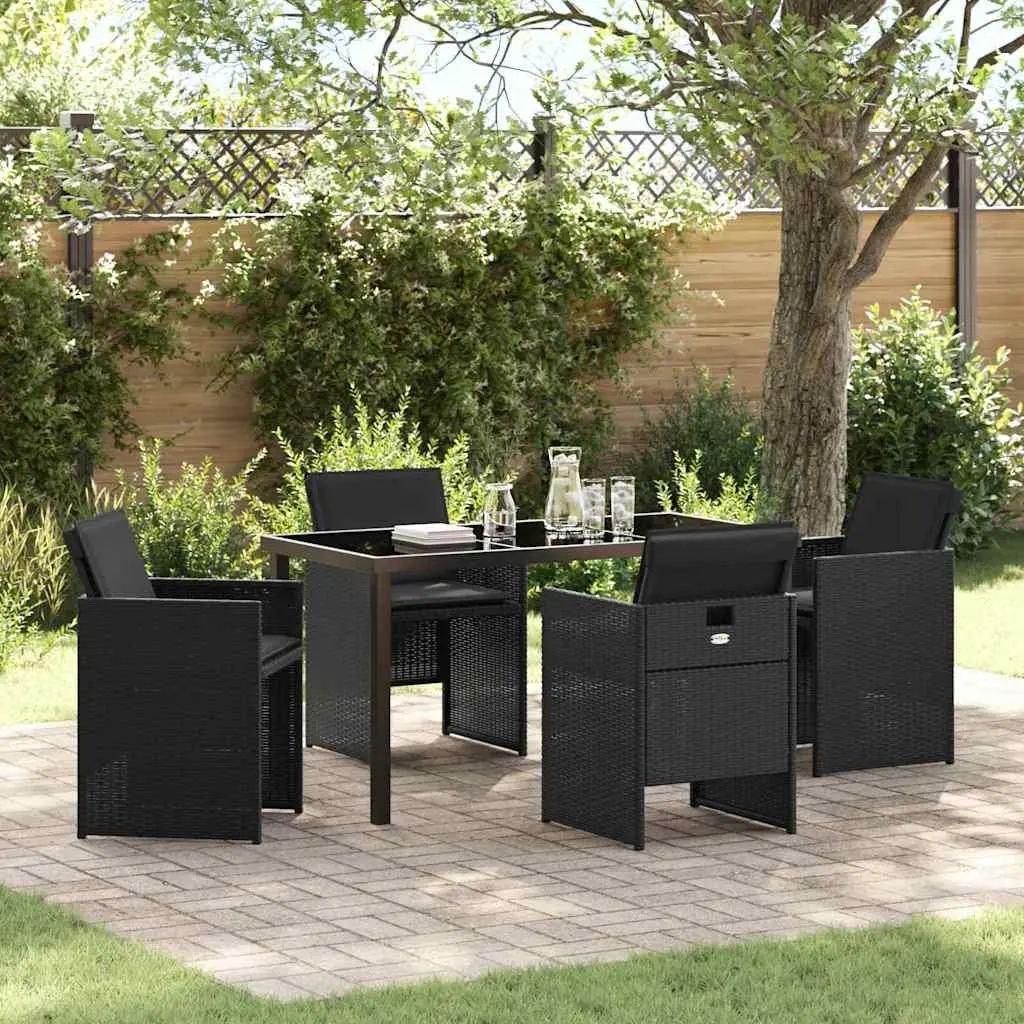 Garden Dining Set Poly Rattan Black 5 Piece Outdoor Furniture Table Chairs