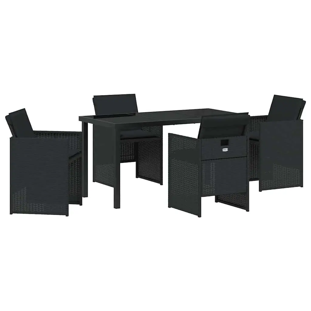 Garden Dining Set Poly Rattan Black 5 Piece Outdoor Furniture Table Chairs