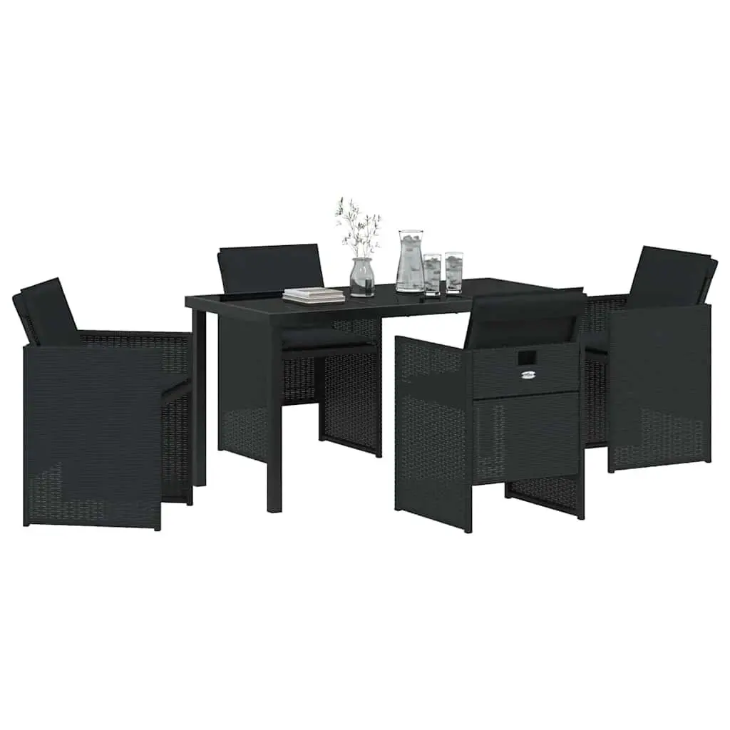 Garden Dining Set Poly Rattan Black 5 Piece Outdoor Furniture Table Chairs