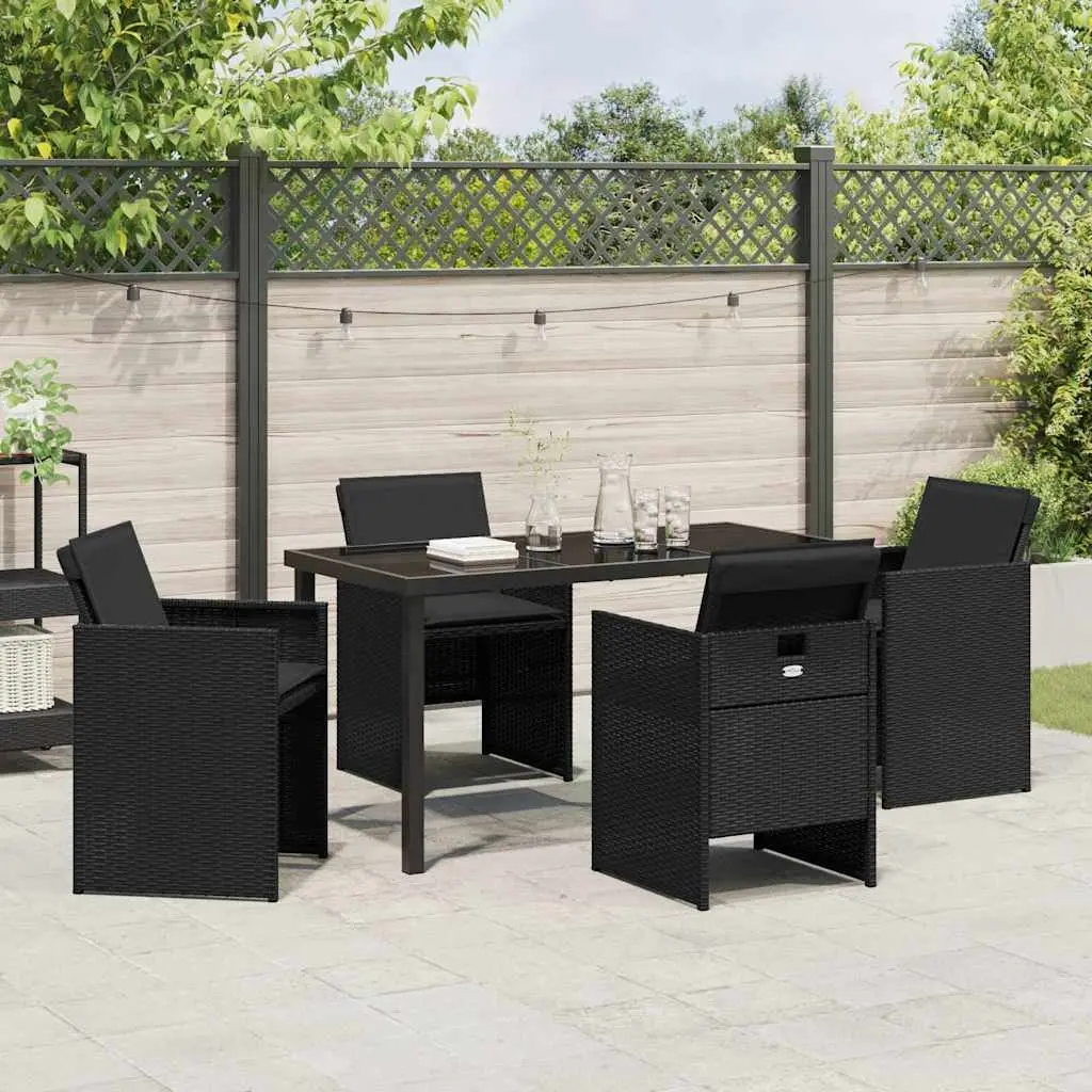 Garden Dining Set Poly Rattan Black 5 Piece Outdoor Furniture Table Chairs