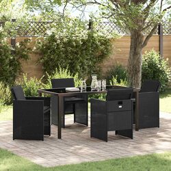 Sturdy Black Outdoor Dining Set with Cushions – 5 Pieces