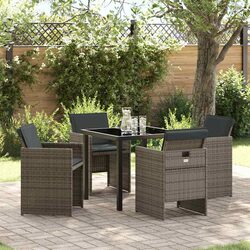 5-Piece Grey Poly Rattan Garden Dining Set with Cushions