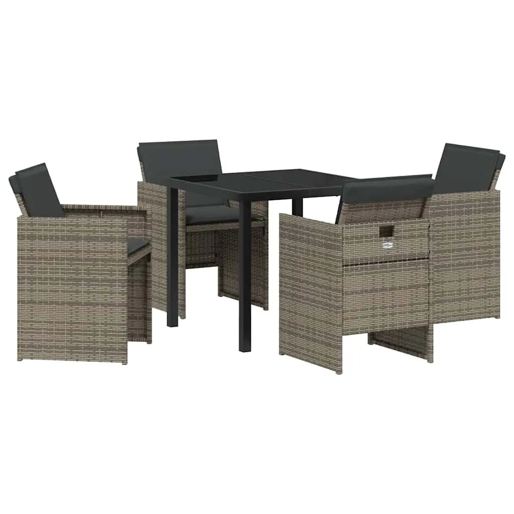 Garden Dining Set Poly Rattan 5 Piece Grey Outdoor Furniture Table Chairs Cushions