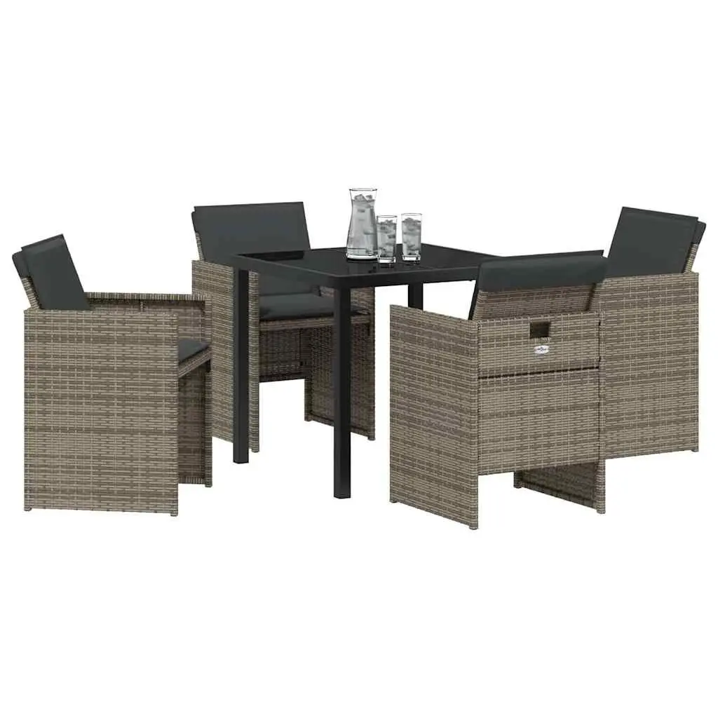 Garden Dining Set Poly Rattan 5 Piece Grey Outdoor Furniture Table Chairs Cushions