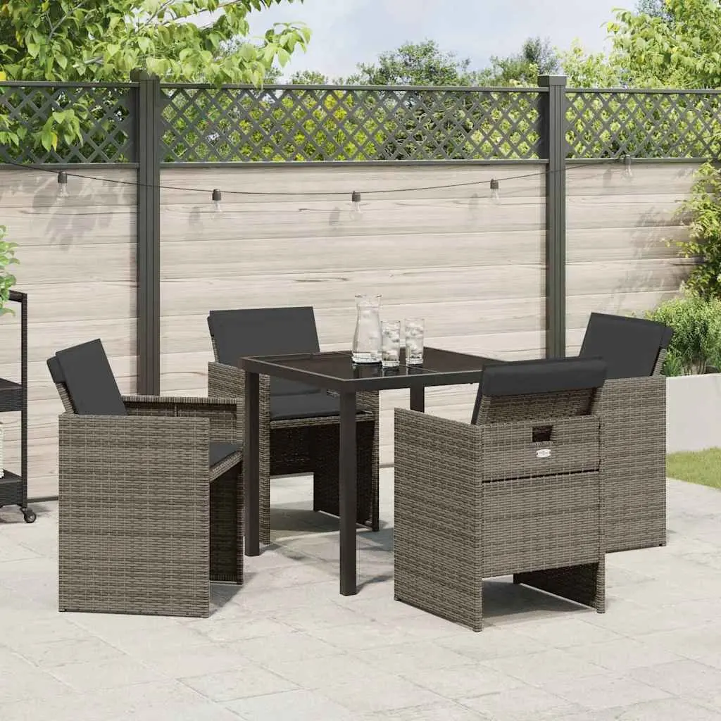 Garden Dining Set Poly Rattan 5 Piece Grey Outdoor Furniture Table Chairs Cushions