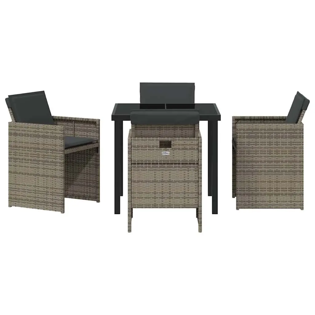 Garden Dining Set Poly Rattan 5 Piece Grey Outdoor Furniture Table Chairs Cushions