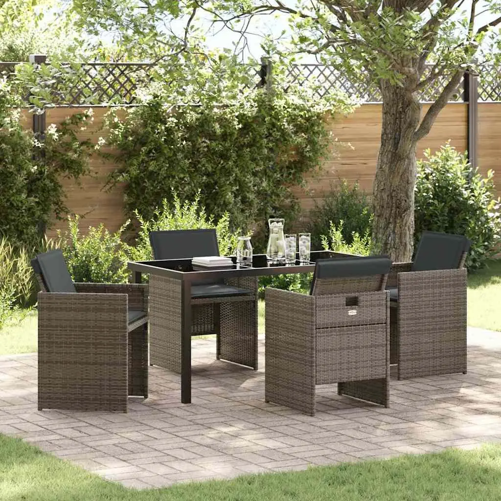 Grey Poly Rattan 5-Piece Garden Dining Set with Cushions