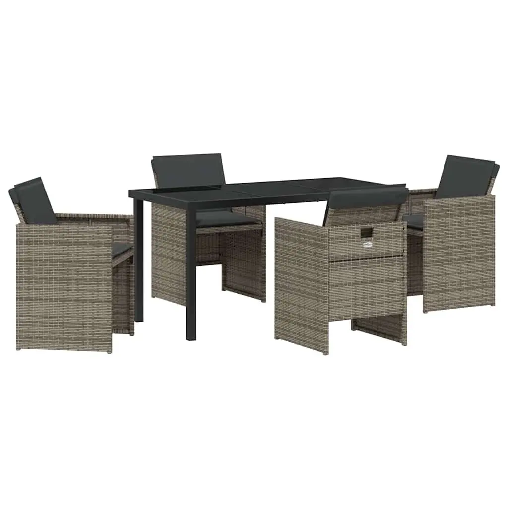 Grey Poly Rattan 5-Piece Garden Dining Set with Cushions