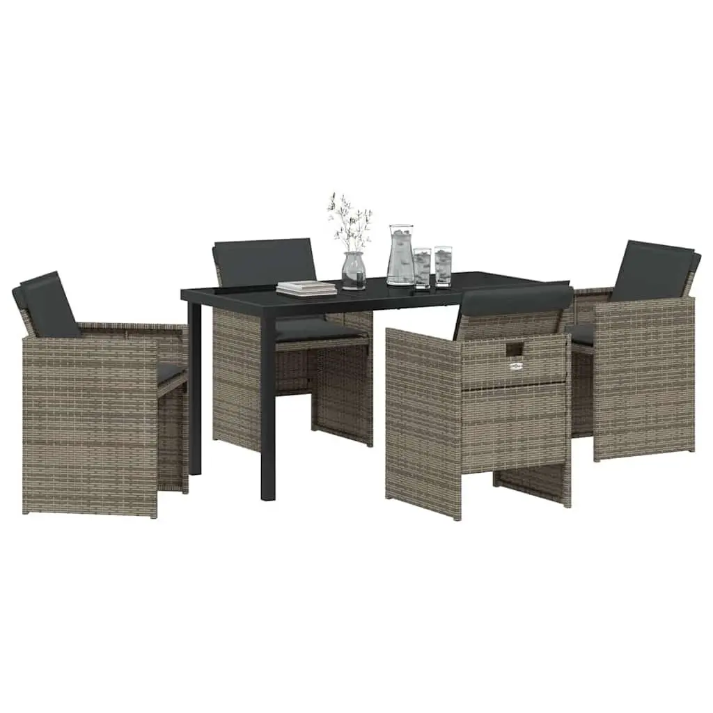 Grey Poly Rattan 5-Piece Garden Dining Set with Cushions