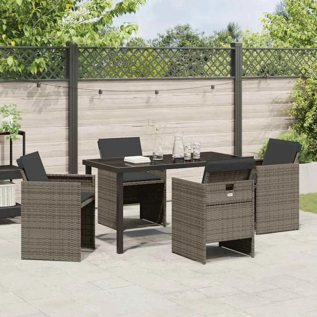 Grey Poly Rattan 5-Piece Garden Dining Set with Cushions