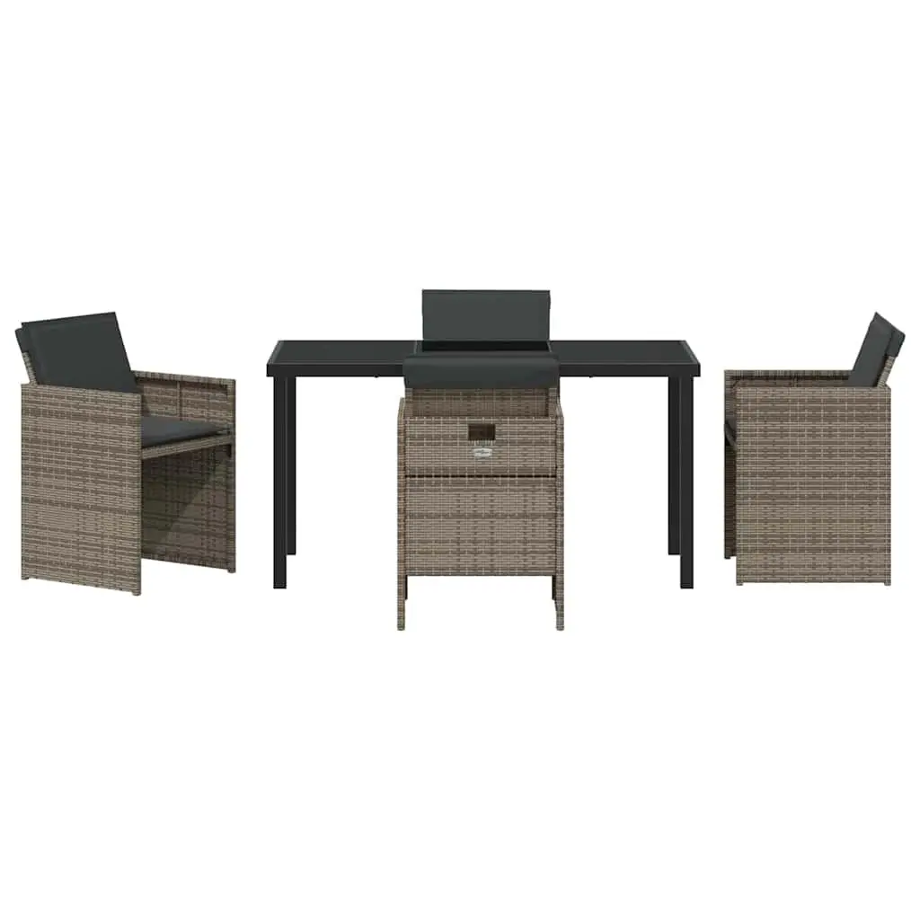Grey Poly Rattan 5-Piece Garden Dining Set with Cushions