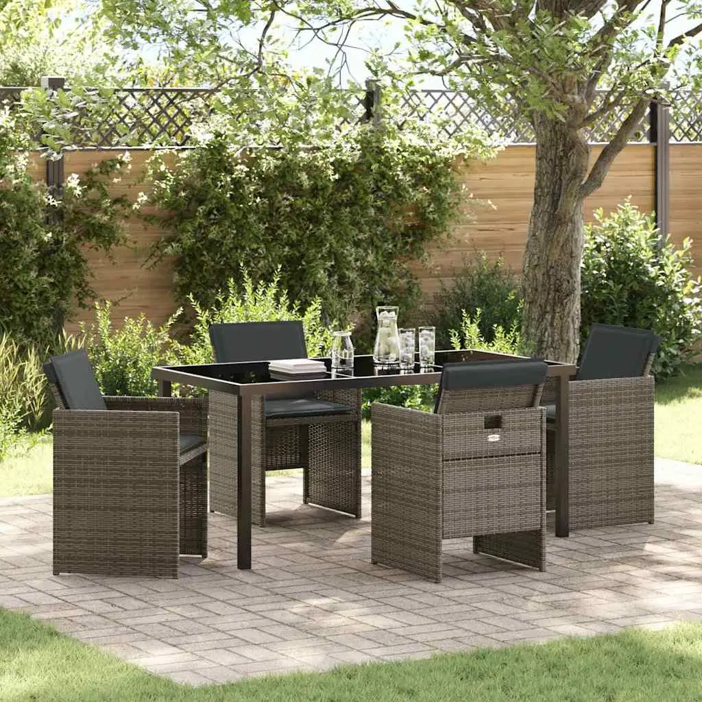 5 Piece Grey Poly Rattan Garden Dining Set