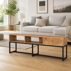 Solid Wood Acacia TV Cabinet 160x30x45 cm with Drawer
