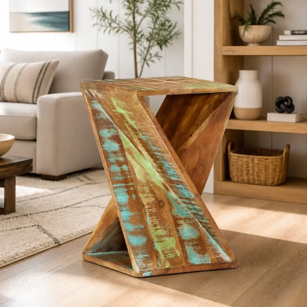 Side Table 35x35x55 cm Solid Reclaimed Wood Rustic End Table Accent Furniture