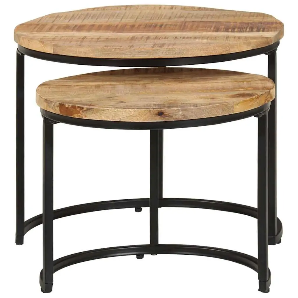 Nesting Tables 2 pcs Solid Wood Mango Brown Coffee Table Living Room Furniture