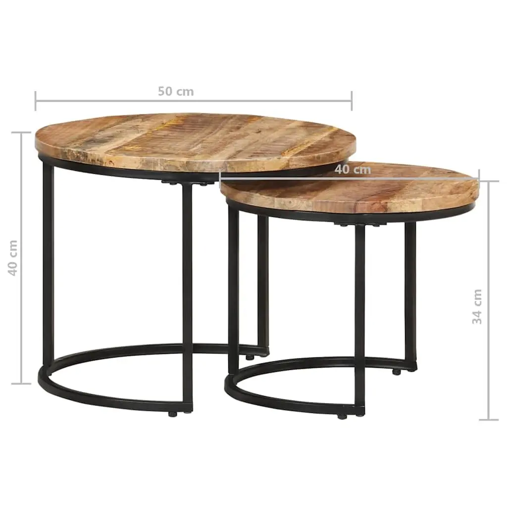Nesting Tables 2 pcs Solid Wood Mango Brown Coffee Table Living Room Furniture