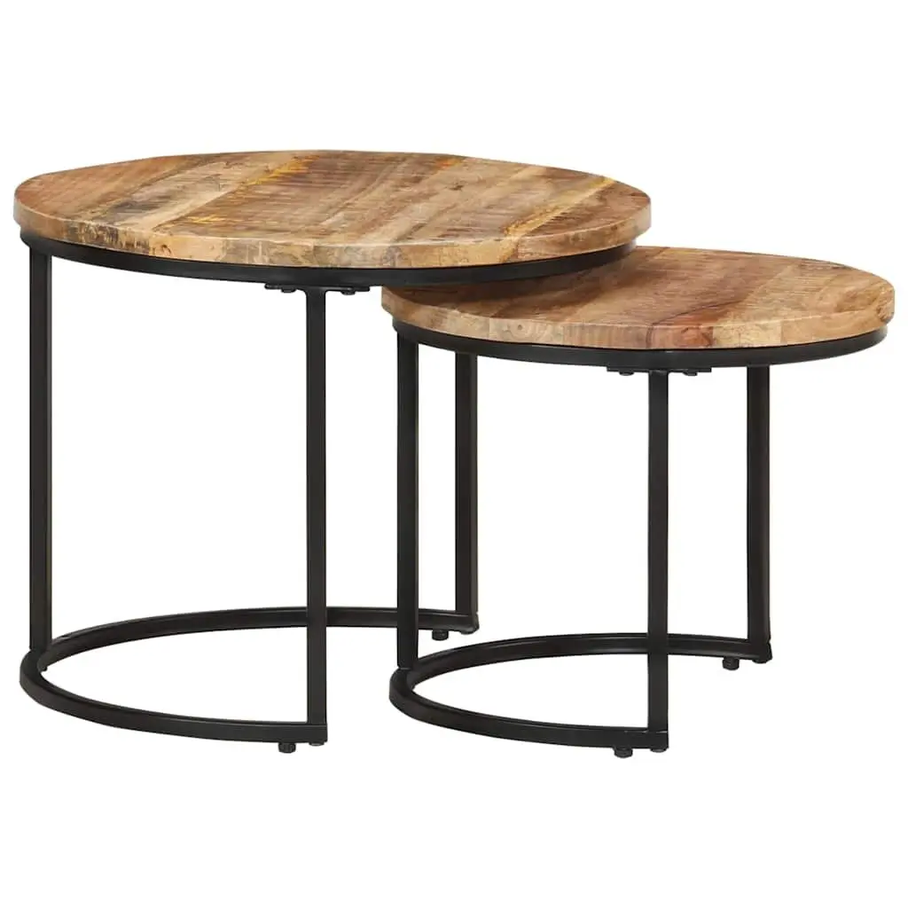 Nesting Tables 2 pcs Solid Wood Mango Brown Coffee Table Living Room Furniture