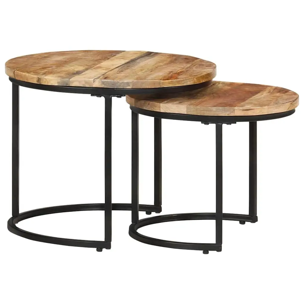 Nesting Tables 2 pcs Solid Wood Mango Brown Coffee Table Living Room Furniture