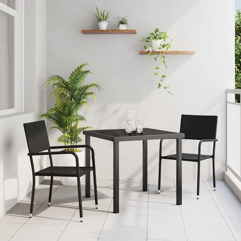 Outdoor Dining Set Poly Rattan Tempered Glass Black 3 Piece