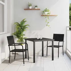 Stylish Black Poly Rattan Garden Dining Set 3 Pcs