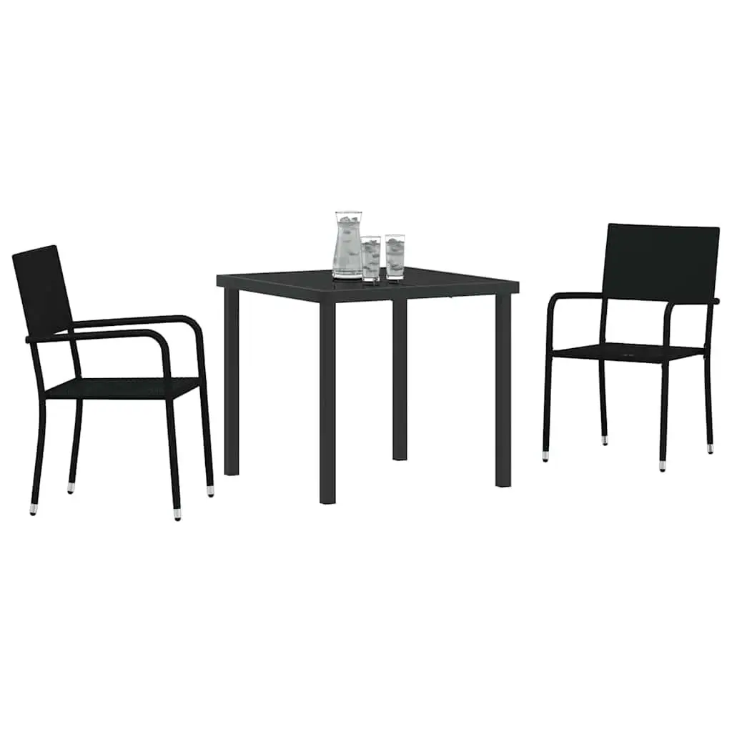 Outdoor Dining Set Poly Rattan Tempered Glass Black 3 Piece