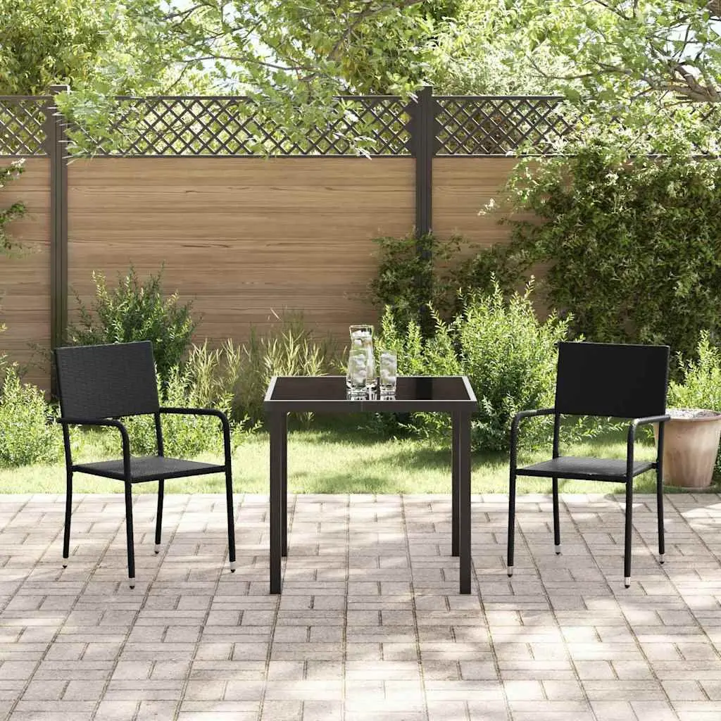 Outdoor Dining Set Poly Rattan Tempered Glass Black 3 Piece