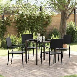 5-Piece Black Poly Rattan Outdoor Dining Set with Cushions