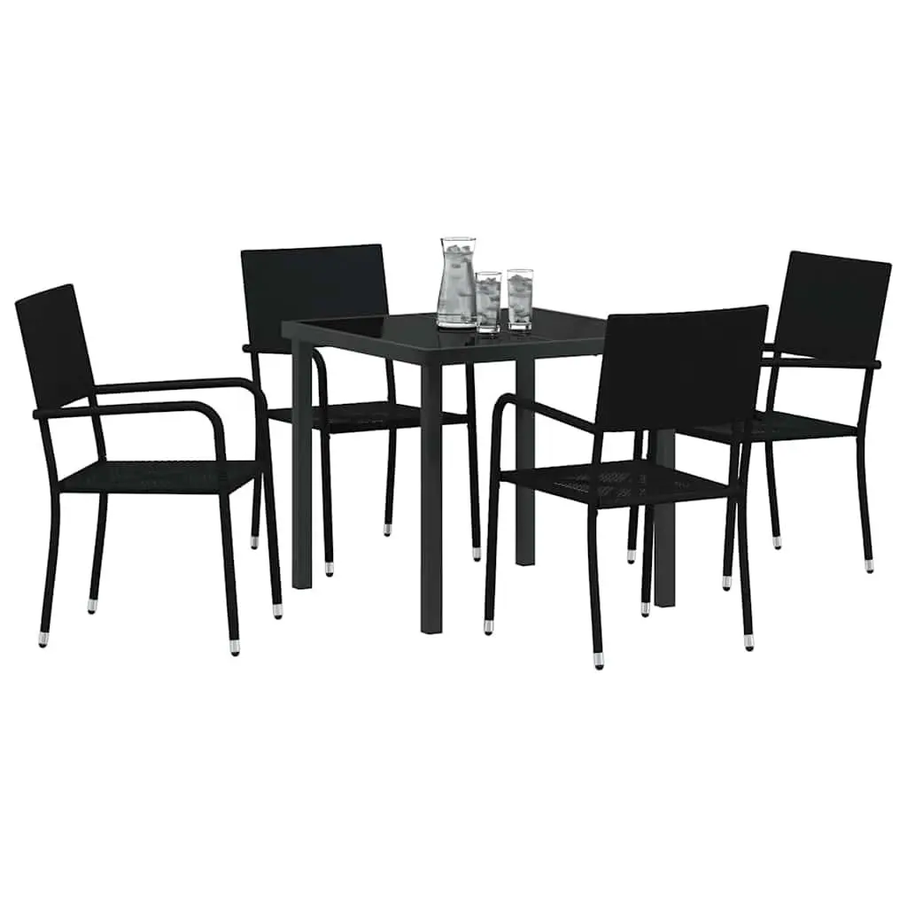 5-Piece Black Poly Rattan Outdoor Dining Set with Cushions