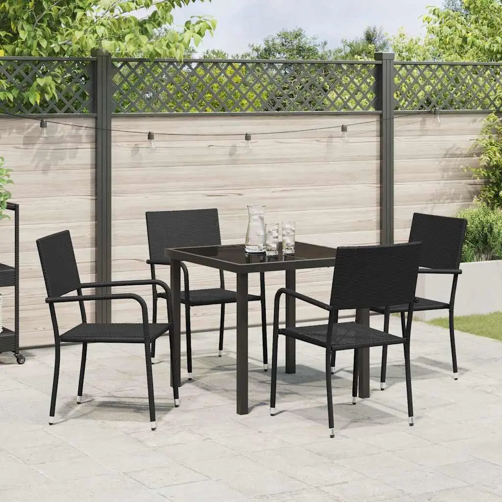 5-Piece Black Poly Rattan Outdoor Dining Set with Cushions