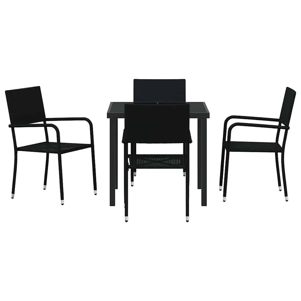 5-Piece Black Poly Rattan Outdoor Dining Set with Cushions