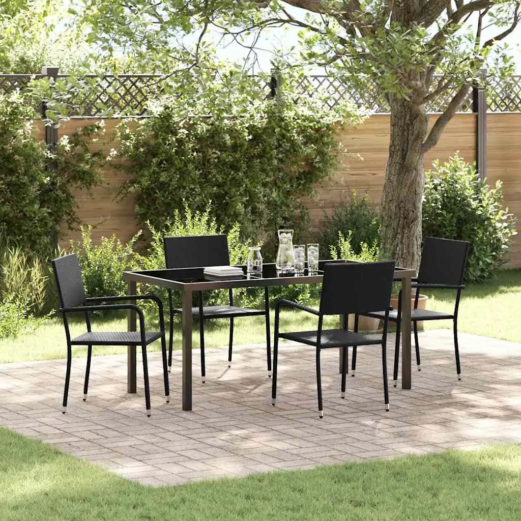 5-Piece Black Poly Rattan Garden Dining Set