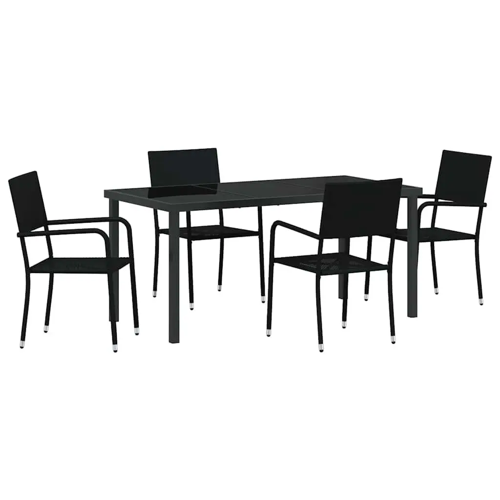 5-Piece Black Poly Rattan Garden Dining Set