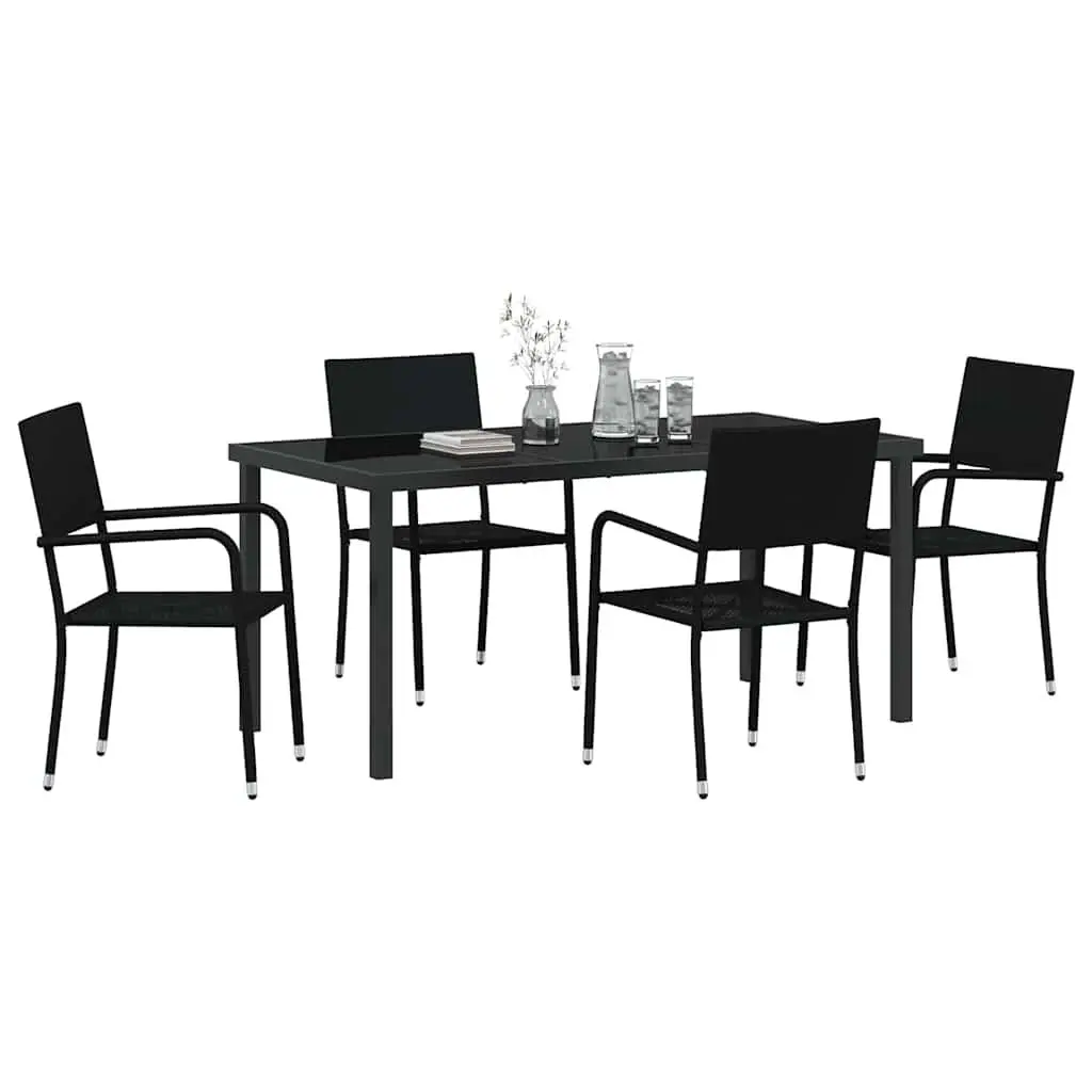 5-Piece Black Poly Rattan Garden Dining Set