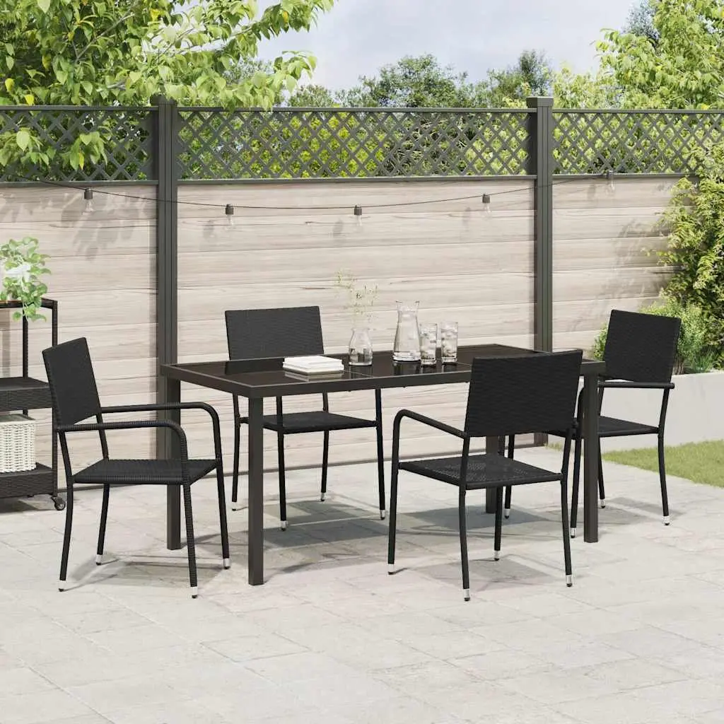 5-Piece Black Poly Rattan Garden Dining Set