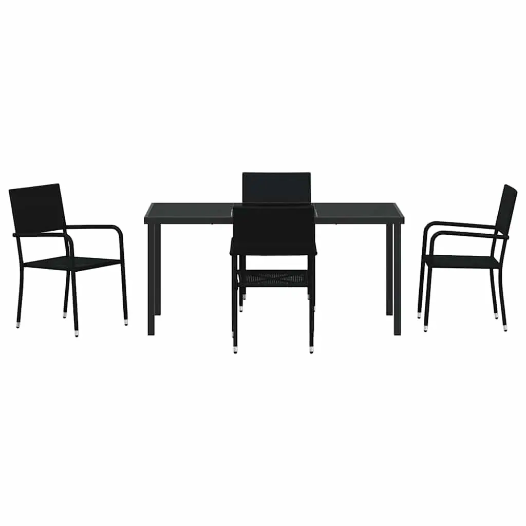 5-Piece Black Poly Rattan Garden Dining Set
