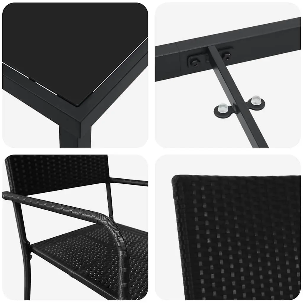5-Piece Black Poly Rattan Garden Dining Set