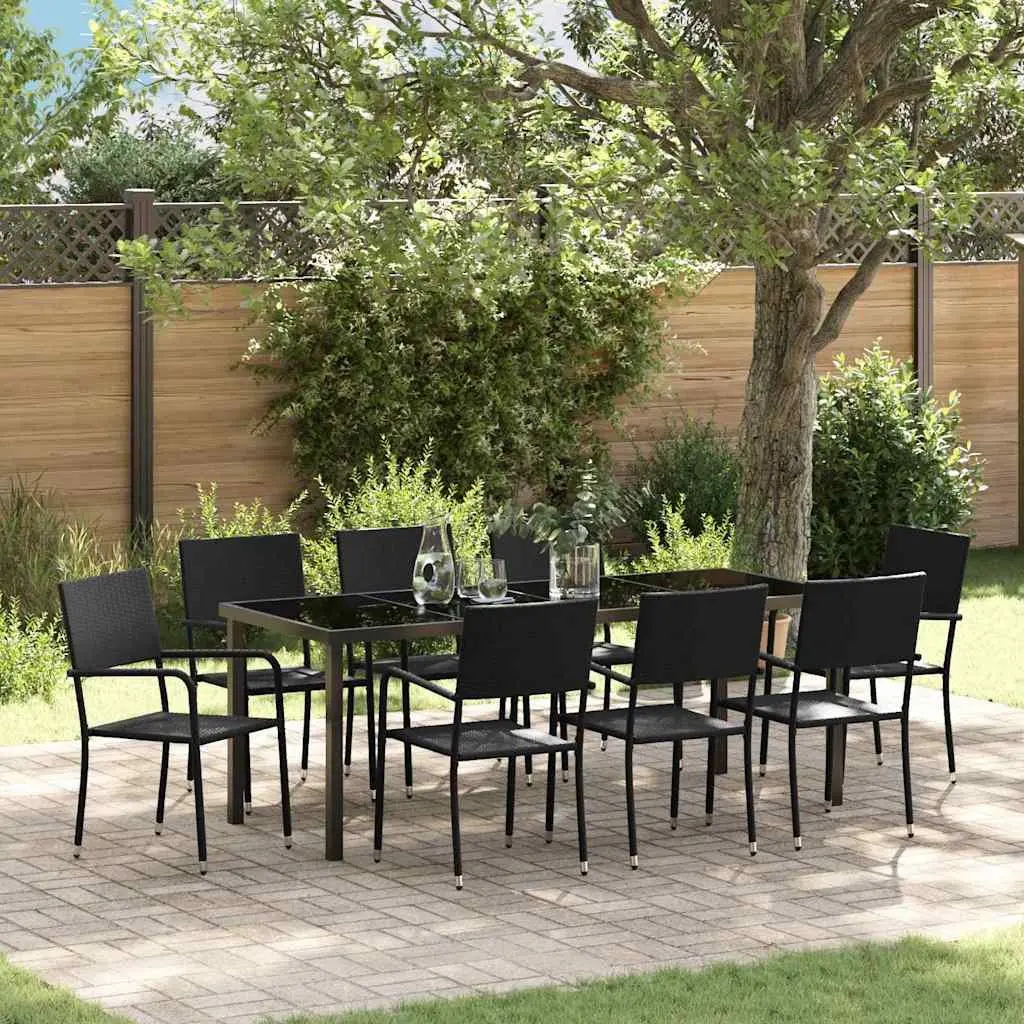 9 Piece Black Poly Rattan Outdoor Dining Set