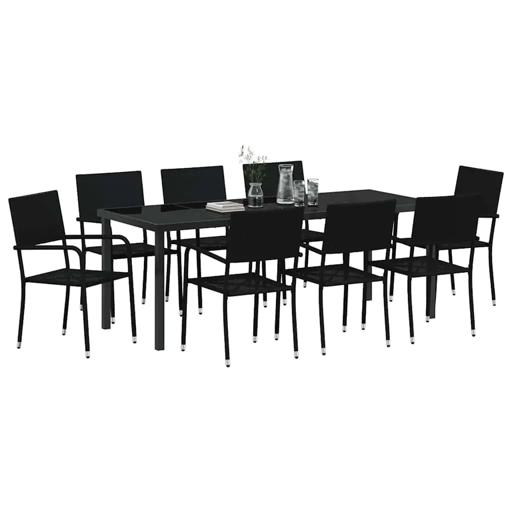 9 Piece Black Poly Rattan Outdoor Dining Set